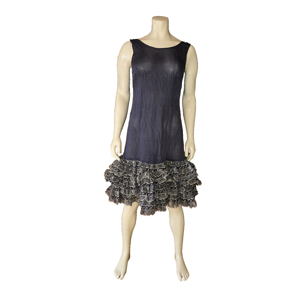 Vintage Original Antique Blue Layered Ruffle Tank Flapper Style Party Dress S